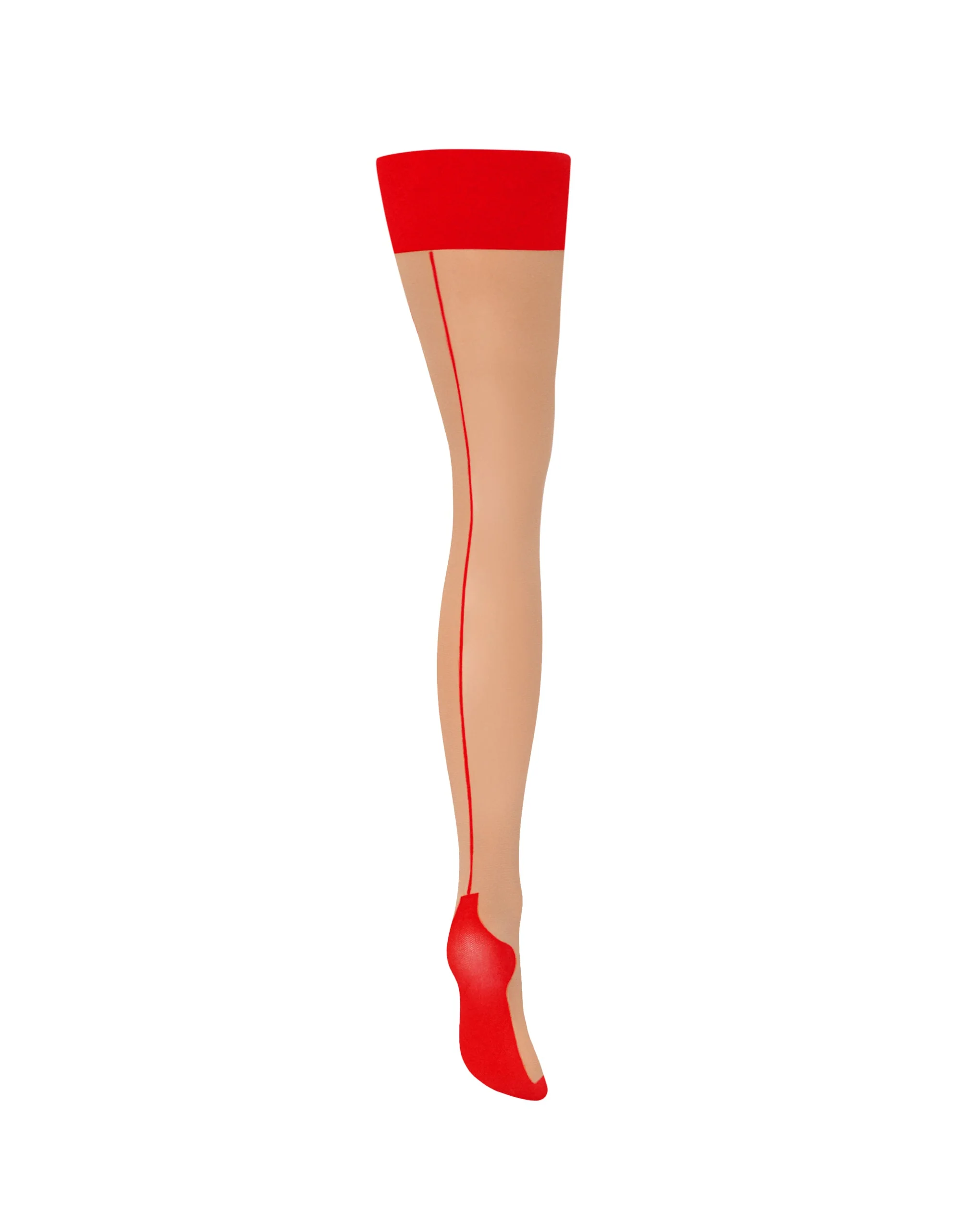 Back Seam Leg/Plain Top Stockings Sheer/Red - Image 5