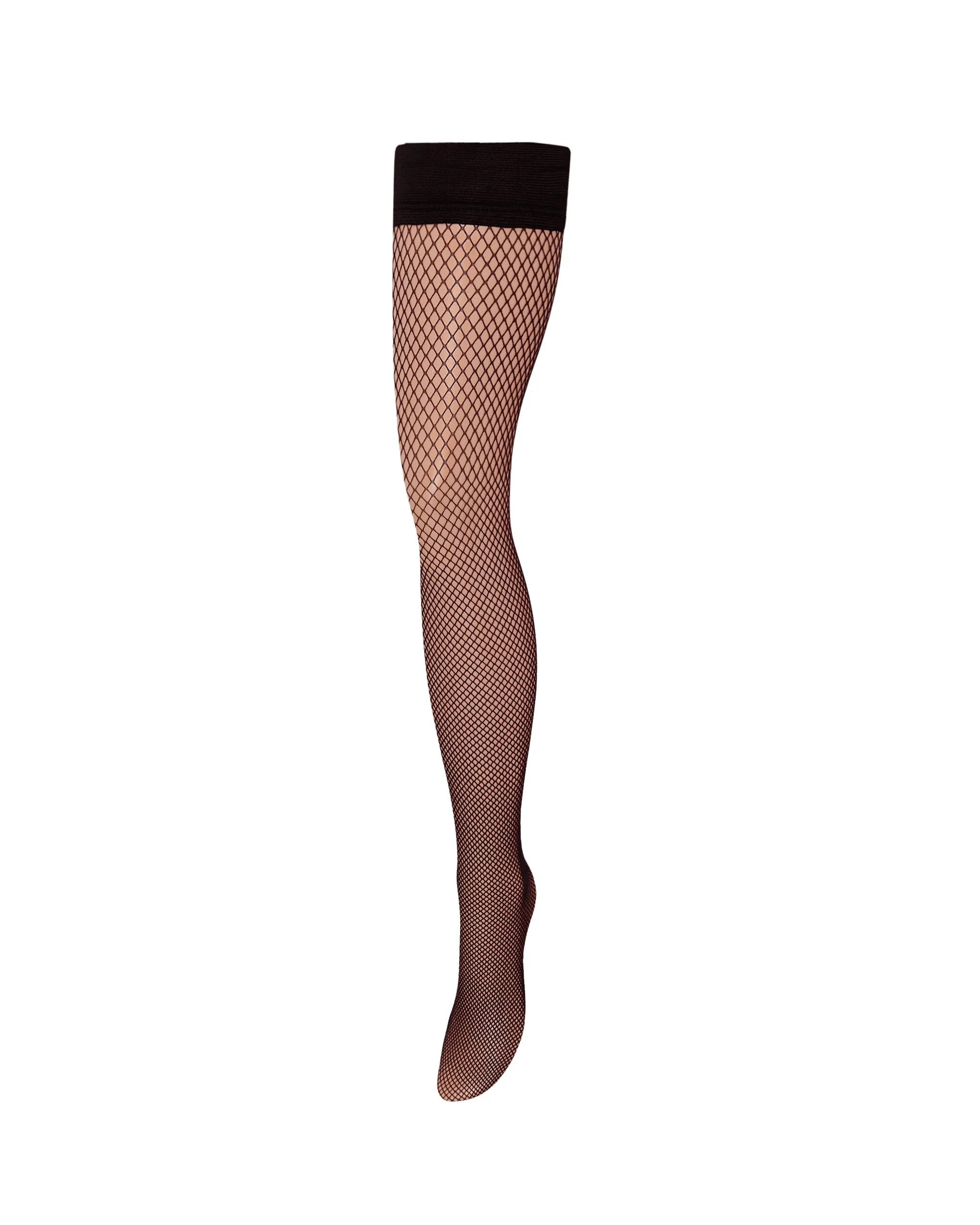 Fishnet Leg/Plain Top Thigh Highs Black - Image 5