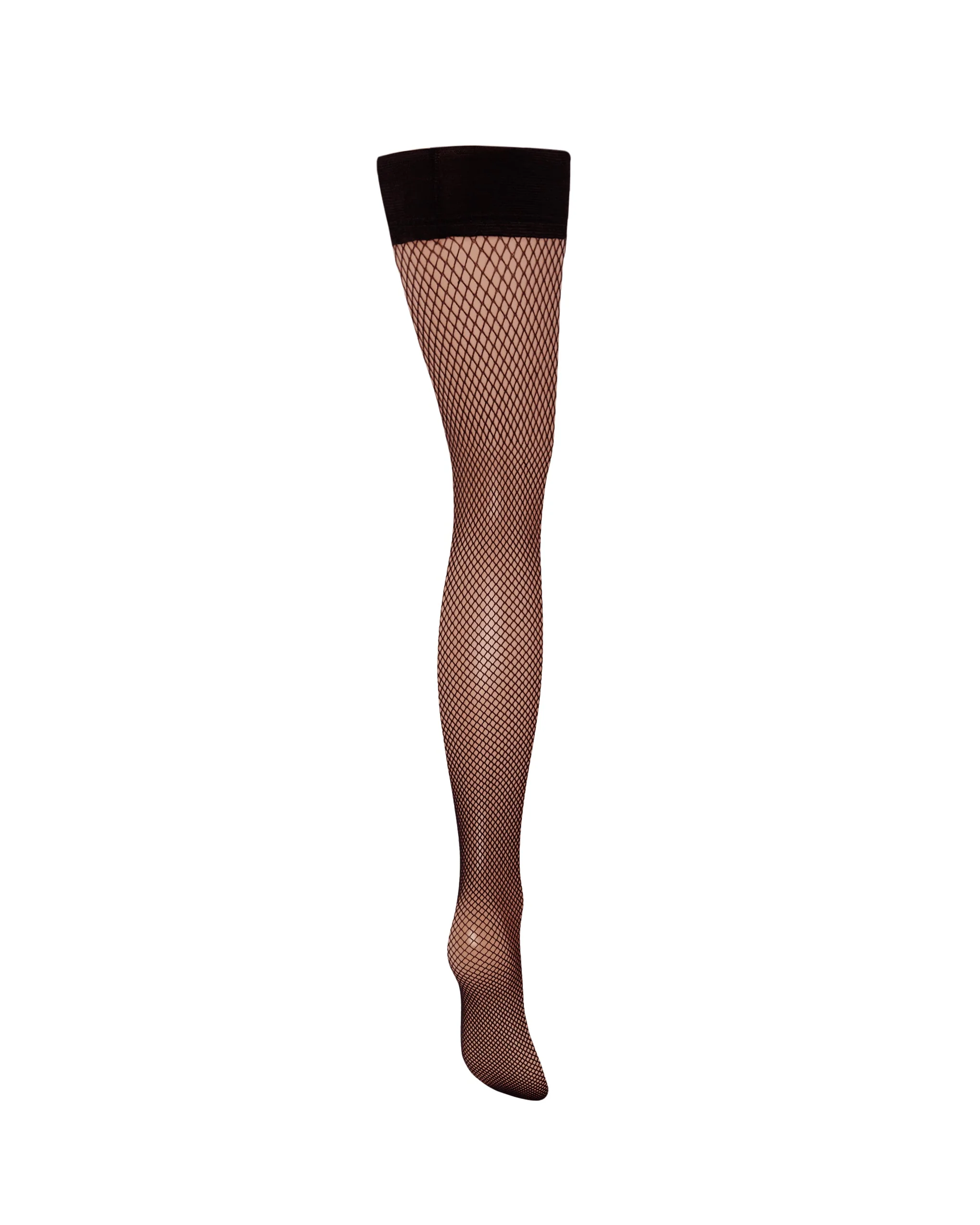 Fishnet Leg/Plain Top Thigh Highs Black - Image 6