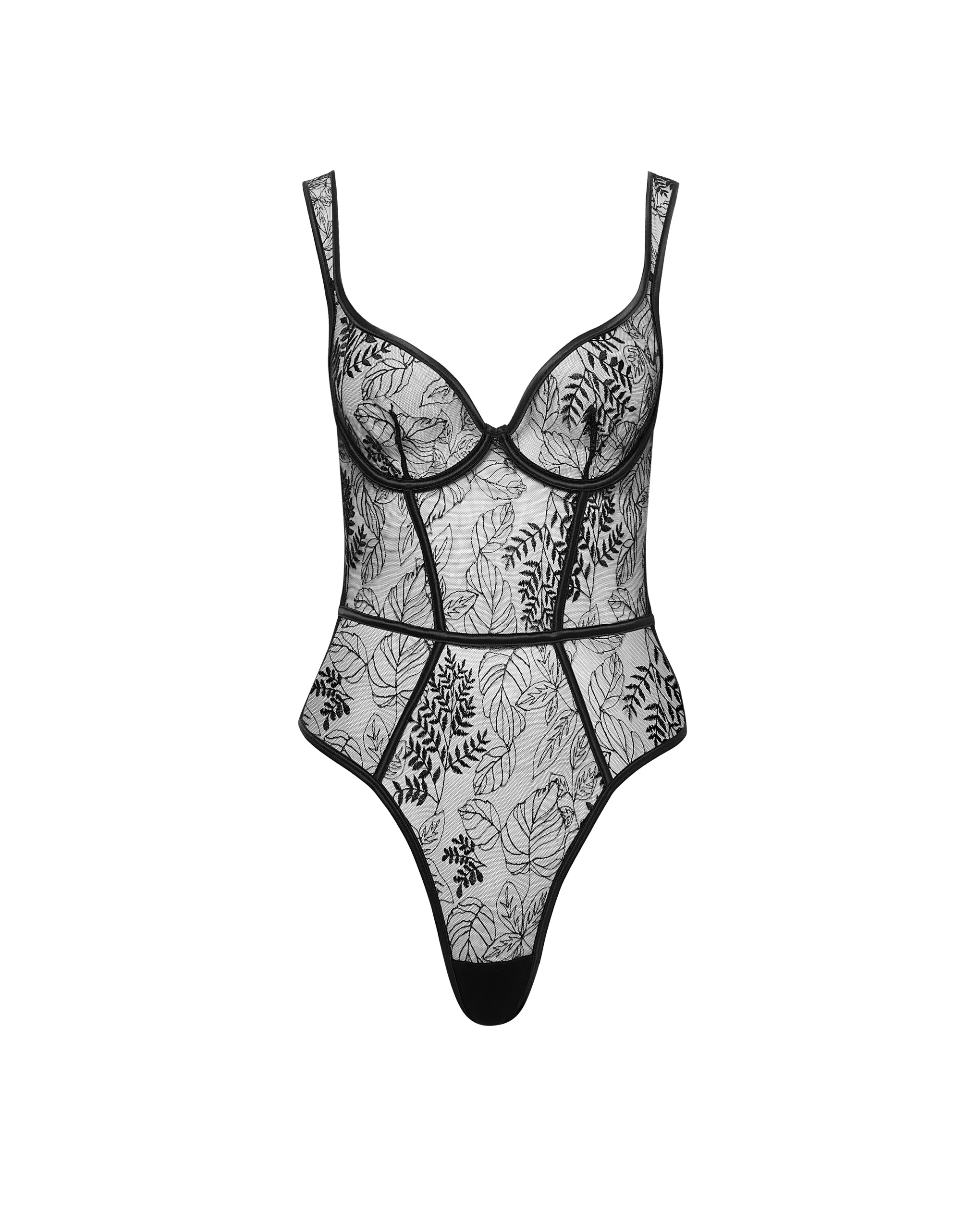 Seraphim Embroidered Sheer Bodysuit Black - Image 5